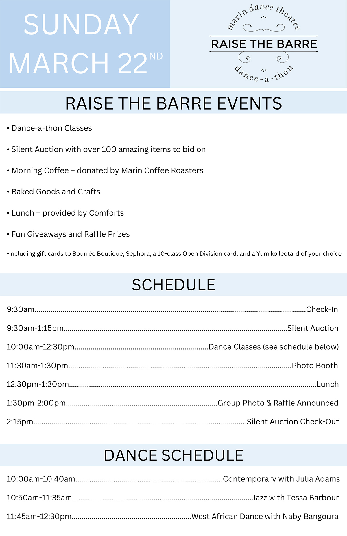 Raise the Barre event schedule poster